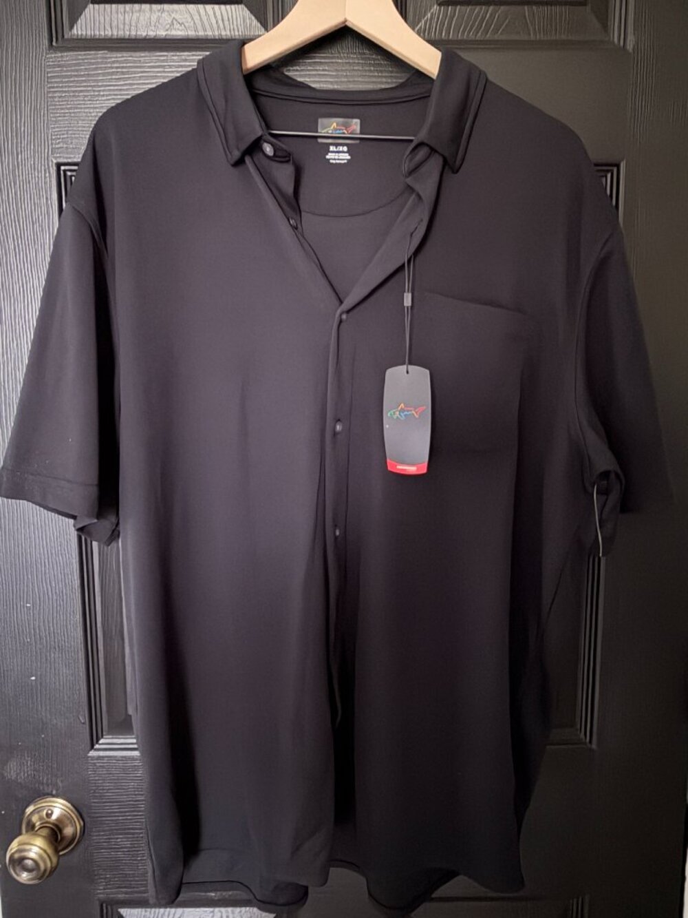 NWT Mens Greg Norman Golf Polo Shirt Black with Logo Extra Large